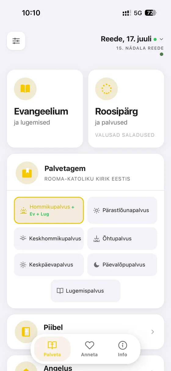 Menu principale di Palvetagem
